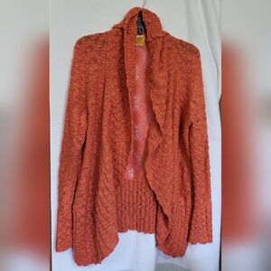Ruby Rd Coral On The Fringe Shimmering Textured Knit Open Cardigan‎ Size XL